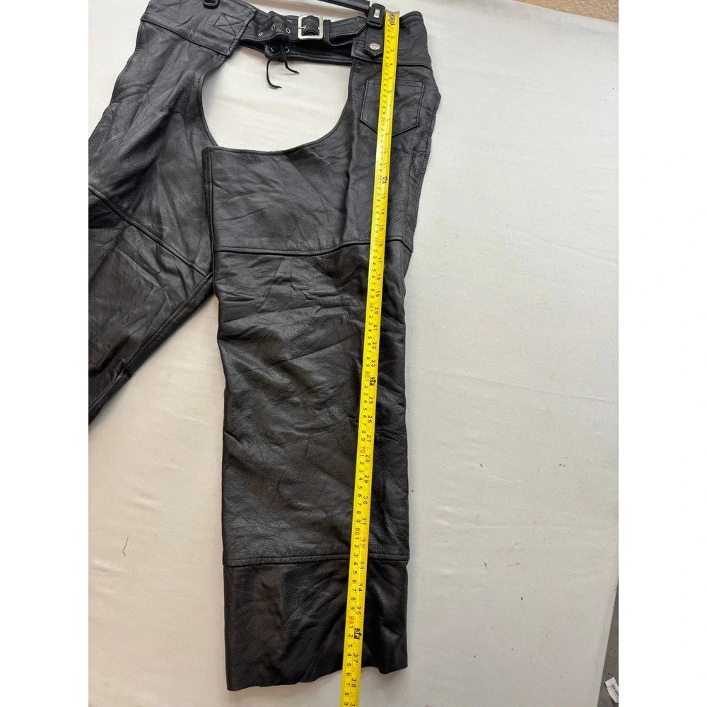 Diamond Plate Genuine Black Leather Motorcycle Chaps Mens Large Biker Gear